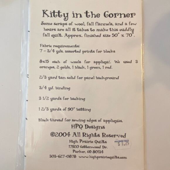 HPQ Design Pattern Kitty In The Corner Wall Quilt 50"x70" Fall Cozy Comfort - Picture 4 of 6